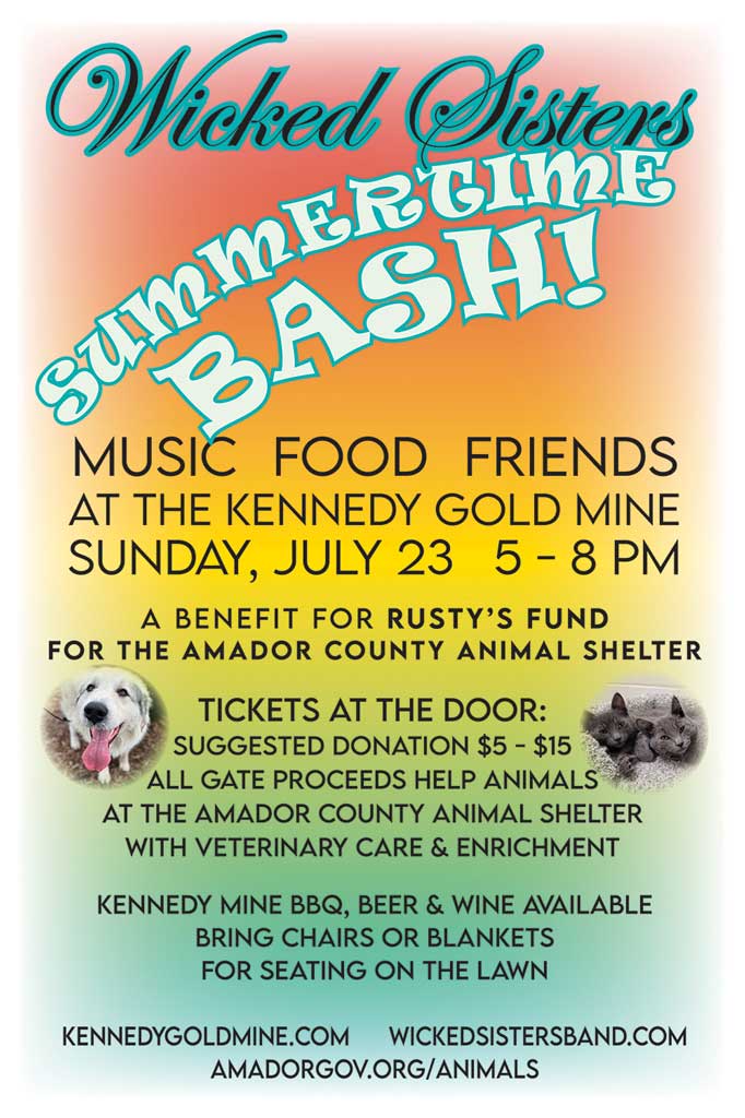 Wicked Sisters Summertime Bash Flyer, July 23, 2023 from 5 to 8 pm at the Kennedy Goldmine in Jackson.