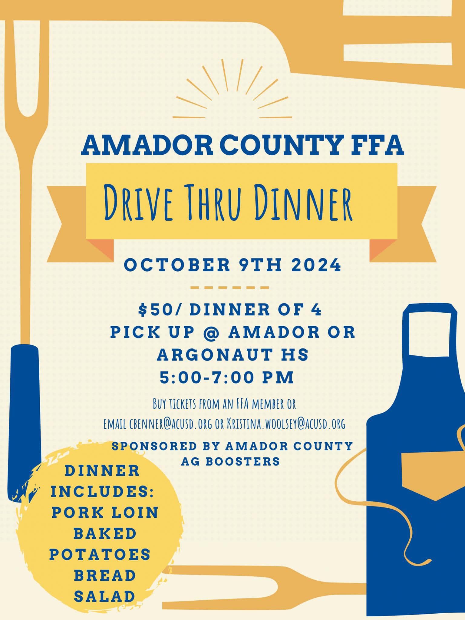 Amador County FFA Drive Thru Dinner Flyer